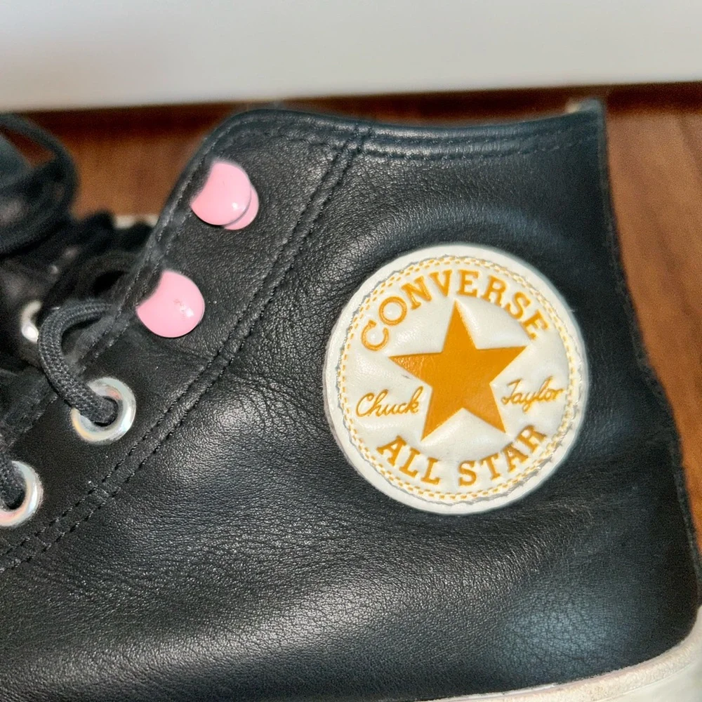 Converse Black and Pink High-Top Sneakers with Rugged Sole - Picture 10 of 11